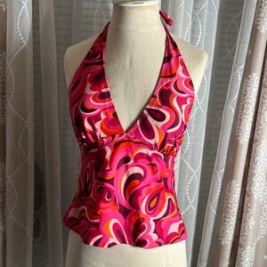 Beach Native Halter Tankini Top - Size 8 - Vibrant Pink Swirl Print!